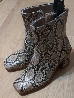 Faux Snakeskin Ankle Boots - Size 10